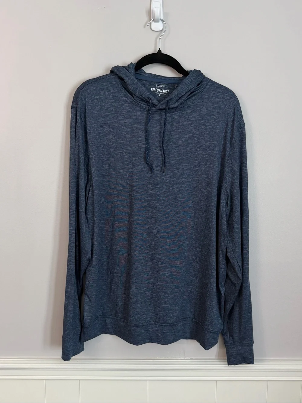 J. Crew Performance Hooded Long-Sleeve Pullover in Heathered Navy Sz L NWOT